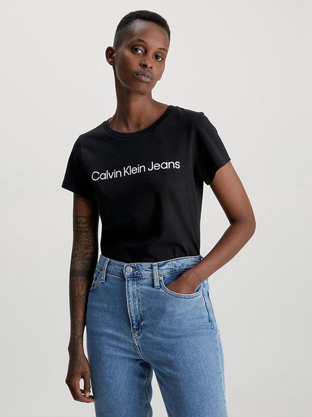 Calvin Klein USA Slim Organic Cotton Logo Womens T-Shirt Black 3840912-ZA